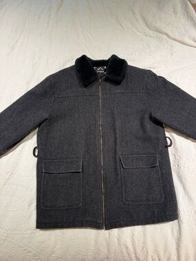 Black Wool Zip Jacket with Faux Fur Collar